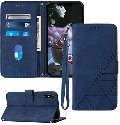 for iPhone X/Xs Flip Wallet Case with Card Slots, Blue | PU Leather, TPU Interior, 3 Card Slots, Cash Pocket, Magnetic Clasp, Detachable Wrist Strap, Stand, Precise Cutouts - color: Blue
