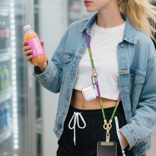 ABJFJE Crystal Phone Lanyard Crossbody & Wrist Strap Phone Strap Crossbody & Wrist Lanyard Anti Theft Phone Strap for Women - color: Rainbow