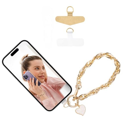 Long Pond Designer Cell Phone Wrist Strap, Anti-Lost Lanyard Wristlet Charm for iPhone 17 Pro Max&Most Cellphones, Detachable Bracelet - style: Gold Chain Bracelet