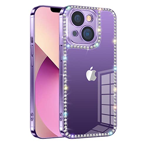 Compatible with iPhone 14 Case for Women Girls 3D Glitter Sparkle Bling Case Luxury Shiny Cute Crystal Charms Rhinestone Diamond Bumper Soft TPU Clear Cover Case for iPhone 14 - size: iPhone 14