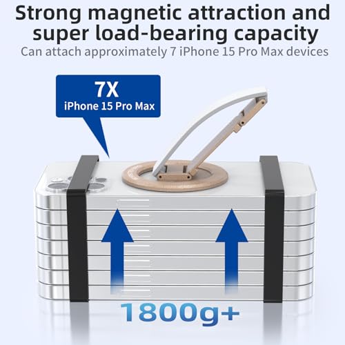 RESPECTED-BRO-Magnetic-Phone-Grip-Stand, Magnetic Phone Ring Holder Kickstand with Silicone Finger Strap, Compatibility for iPhone 17/16/15/14/13/12, Android, and More (White) - color: White