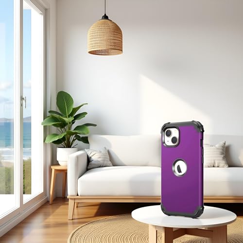 IDweel for iPhone 15 Case with Screen Protector,Luxury 3 in 1 Shockproof Slim Fit Hybrid Heavy Duty Protection Glitter Hard PC Cover Soft Silicone Bumper Full Body Case,Dark Purple - color: Dark Purple