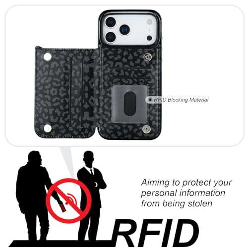 HAOPINSH Wallet Case with Card Holder for iPhone 17 Pro Max, Black Leopard Cheetah Pattern Back Flip Folio PU Leather Kickstand Card Slots Case for Women Girls Shockproof 6.9" - color: Black Leopard