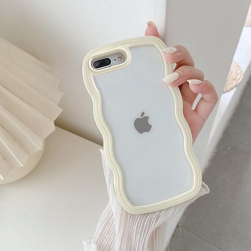 QLTYPRI Cute Wavy Case for iPhone 7 Plus/8 Plus Clear Cover, Yellow | Aesthetic Curly Frame Shape Transparent TPU Phone Case for Girls Women, Soft Silicone TPU Bumper Shockproof Protective Cover - color: Yellow, size: iPhone 7 Plus/8 Plus