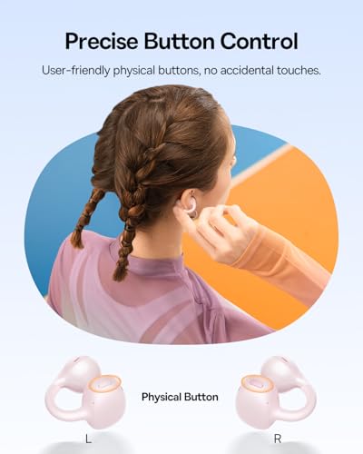 Baseus Bass BC1 Open Ear Earbuds Clip-On Headphones, Open-Ring Comfort with Tri-Curve Snug Clip, Powerful Sound with SuperBass, 4-Mic Clear Calls, IP55 Waterproof, 38H Playtime - color: Pink