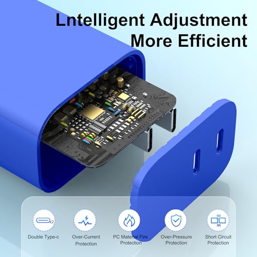 USB C Charger Block 3 Pack, Dual Port 20W Fast Wall Plug (Blue) - color: Blue