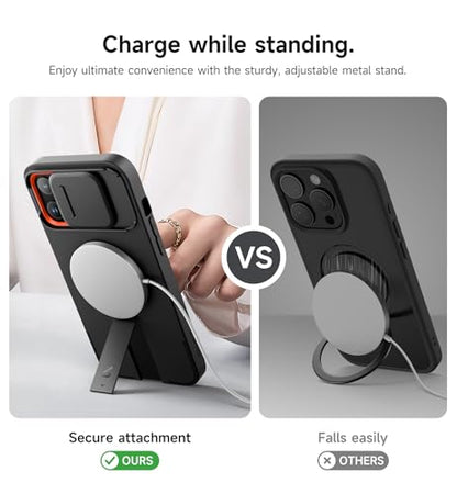 SURITCH for iPhone 13 Pro Max/12 Pro Max Case with Magnetic Camera Slide Cover and Adjustable Kickstand, Compatible with MagSafe, Shockproof Bumper Case Slim Protective Cover 6.7 Inch, Black - color: Black, size: IPhone 13 Pro Max/12 Pro Max-6.7"