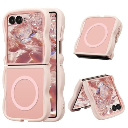 UEEBAI Magnetic for Samsung Galaxy Z Flip 7 5G Case, Compatible with MagSafe, Transparent Wave Frame Design Case Soft Edge Cover Cute Clear Matte Shockproof Protective Phone Case, Pink - color: Pink, size: Samsung Galaxy Z Flip 7 5G