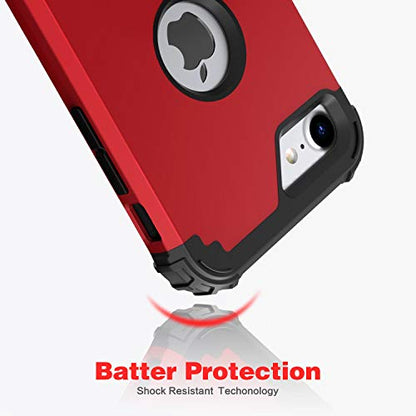 IDweel for iPhone 8 Case with Tempered Glass Screen Protector, for iPhone 7 Case, 3 in 1 Shockproof Slim Hybrid Heavy Duty Hard PC Cover Soft Silicone Bumper Full Body Case, Red - color: Red