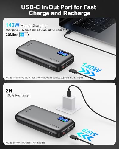 AsperX Laptop Power Bank, 25,000mAh 140W PD 3.1 Fast Charging USB C