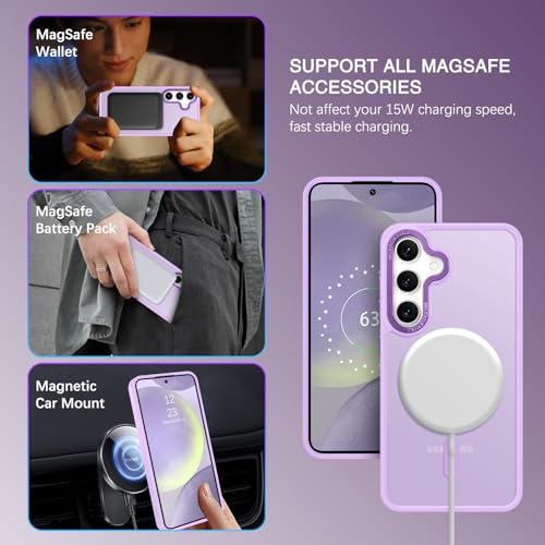 BENTOBEN Magnetic for Samsung Galaxy S24 Plus Case [Compatible with Magsafe] Translucent Matte Slim Thin Shockproof Anti-Yellow Women Men Protective Phone Cover for Galaxy S24 Plus 6.7", Light Purple - color: Light Purple