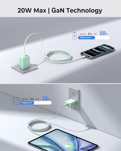 CSODINCE 3 Pack USB C Wall Charger, 20W Durable Dual Port QC+PD 3.0 Power Adapter, Double Fast Plug Charging Block for Phone 14/15/16/17 Pro/Pro Max/Plus, XS/XR/X, Watch Series 8/7 Cube(Parrot Green) - color: Parrot Green