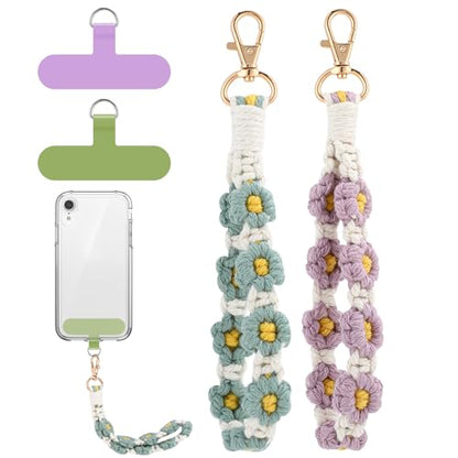 Jspupifip 2 PCS Boho Macrame Phone Wrist Strap, Purple/Green - color: Purple, Green