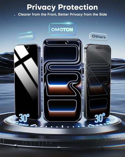 OMOTON Privacy Screen Protector for iPhone 17 Pro, 2 Pack | Auto-Align Installation | Tempered Glass with 9H+ Hardness & 12FT Military Grade Shatterproof, 100% Anti-Spy, Full Coverage - size: iPhone 17 Pro