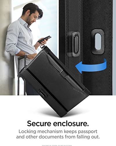 Spigen Life Passport Card Cover Holder, RFID Blocking | Travel Document Organizer, SIM Card Pin Included - Black - color: Black