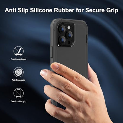 Sansunto for iPhone 13 Pro Max Case and 12 Pro Max Case, Full Body Protection Heavy Duty Shockproof Military Grade 3 in 1 Silicone Rubber with Hard PC Rugged Durable Phone Cover 6.7 Inch (Black) - color: Black