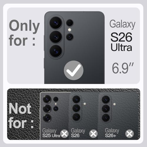JETech Vegan Leather Case for Samsung Galaxy S26 Ultra, Black | Compatible with MagSafe, Anti-Slip Grip Phone Cover, Metal Button, Soft Microfiber Lining - color: Black, size: Galaxy S26 Ultra