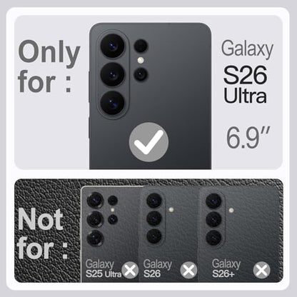 JETech Vegan Leather Case for Samsung Galaxy S26 Ultra, Black | Compatible with MagSafe, Anti-Slip Grip Phone Cover, Metal Button, Soft Microfiber Lining - color: Black, size: Galaxy S26 Ultra