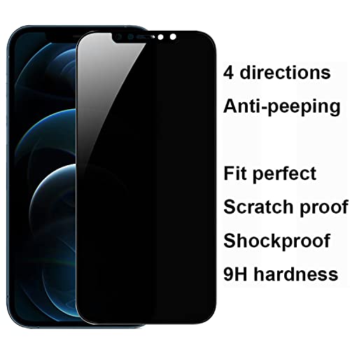 2 Pack 360 Degree Privacy Tempered Glass Suit for iPhone 12 Pro Max Anti-Spy 4 Directions Screen Protector Film 4 Sides Anti-Peeping 9H Hardness Anti-scratch 6.7 inch - size: For iPhone 12 Pro Max
