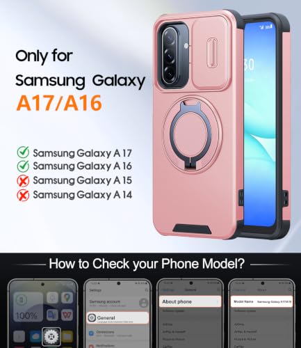 JAME for Samsung Galaxy A17/A16 5G Phone Case with Stand Slide Camera Cover - color: Pink, size: Galaxy A16/A17