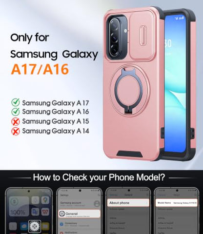 JAME for Samsung Galaxy A17/A16 5G Phone Case with Stand Slide Camera Cover - color: Pink, size: Galaxy A16/A17