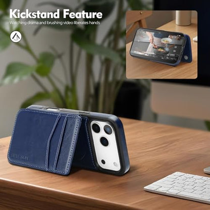 SkyEagle Compatible with MagSafe iPhone 17 Pro Case Wallet,Blue | Magnetic Clasp,RFID Blocking,PU Leather,Flip Folio Shockproof Phone Cover,with Credit Card Slots & Kickstand for Men & Women - color: Blue, size: iPhone 17 Pro - 6.3"