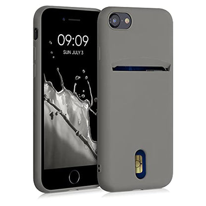 kwmobile Case Compatible with Apple iPhone SE (2022) / iPhone SE (2020) / iPhone 8 / iPhone 7 - Soft TPU Phone Cover with Card Holder and Silicone Finish - Stone Dust - color: Stone Dust
