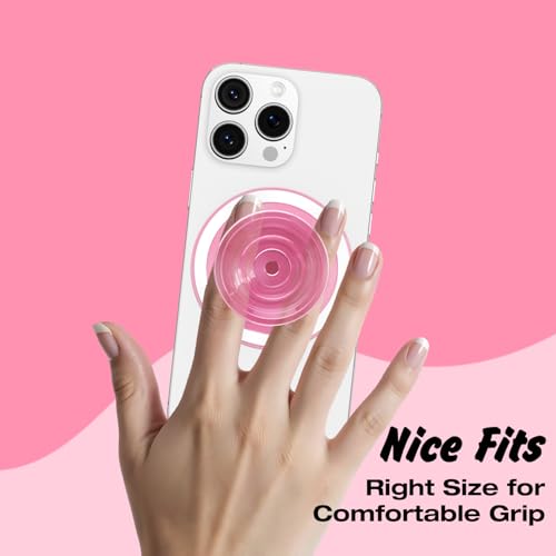 Svanove Magnetic Phone Grip Compatible with Magsafe, Mag Safe Translucent Clear Grip Collapsible Kickstand for iPhone Samsung Pixel, Cute Transparent Silicone Removable Phone Stand Holder, Clear Pink - color: Clear Pink, style: Magnetic