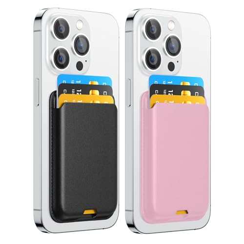 Magnetic Wallet Card Holder intended for Apple iPhone with Magsafe, Wallet for iPhone 17 16 15 14 13 12 Pro Max Air Plus Mini Series, Mag 3 Safe Wallet Stick on for Phone Case, Black Pink - color: Pink Black