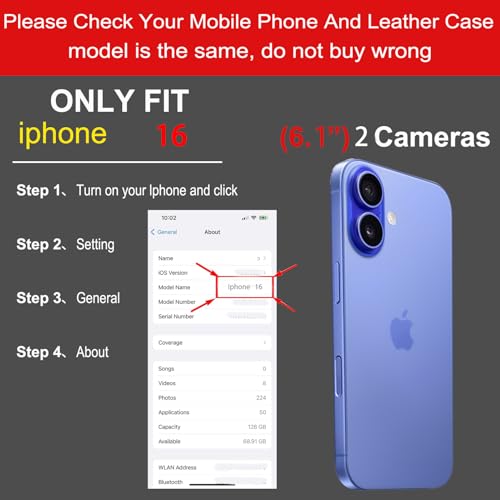 Leather Case Compatible with iPhone 16 Wallet 6.1" Brown | Genuine Leather 2in1 Magnetic Detachable Shockproof Kickstand,Flip Folio Cover with Card Slot,RFID Blocking durable Brown - color: Brown, size: 16