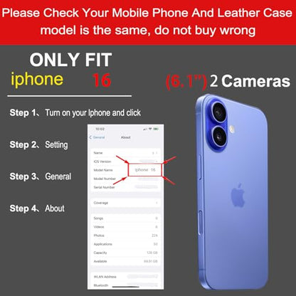 Leather Case Compatible with iPhone 16 Wallet 6.1" Brown | Genuine Leather 2in1 Magnetic Detachable Shockproof Kickstand,Flip Folio Cover with Card Slot,RFID Blocking durable Brown - color: Brown, size: 16
