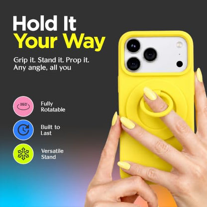 FELONY CASE - Neon Yellow MagSafe Ring Grip and Stand - Version 2.0 - Improved Stronger Magnet, Magnetic Phone Ring Holder for MagSafe Compatible iPhone 17, 16, 15, 14, 13,12, Pro Max- Drop Protection - color: Neon Yellow