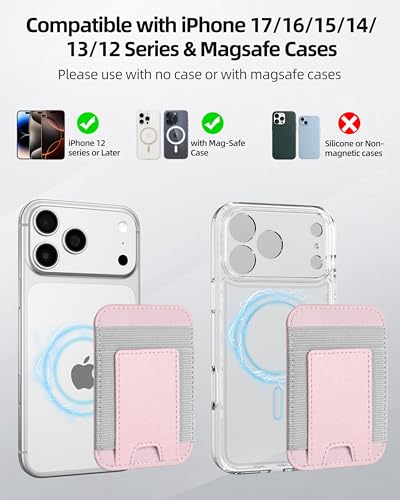 Upgraded for Magsafe Wallet, 7 Card Holder, RFID Blocking, Strongest Magnet - color: Pink-Upgraded