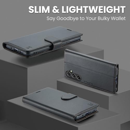 FLIPALM Wallet Case for Samsung Galaxy A15 5G, Black | Card Holder, RFID Blocking, PU Leather Folio Flip, Kickstand, Protective Shockproof Cover - color: Black