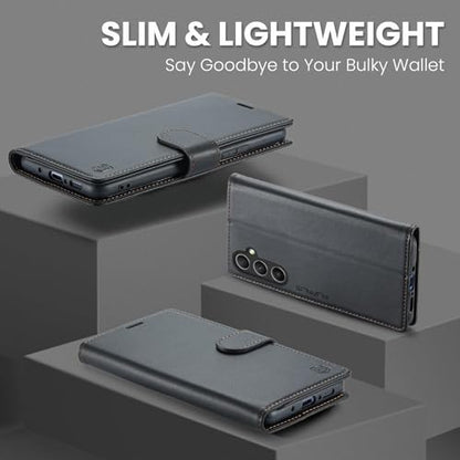 FLIPALM Wallet Case for Samsung Galaxy A15 5G, Black | Card Holder, RFID Blocking, PU Leather Folio Flip, Kickstand, Protective Shockproof Cover - color: Black