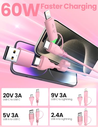 Pink Coiled Car Charging Cable 2-in-1 (USB-C & Lightning), 3FT Cute Car Accessories for iPhone 17/16/15, Samsung Galaxy — Supports Apple CarPlay & Android Auto - color: Pink