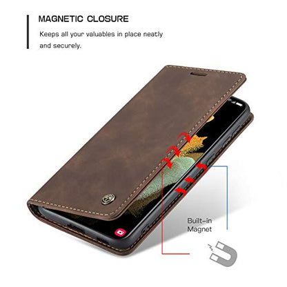 Kowauri Flip Case for Galaxy S21 Ultra,Leather Wallet Case Classic Design with Card Slot and Magnetic Closure Flip Fold Case for Samsung Galaxy S21 Ultra 5G (Coffee) - color: Coffee