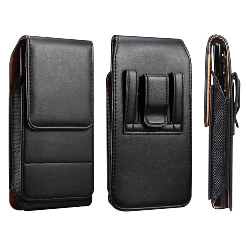 Cell Phone Pouch Pu Leather Holster Belt Clip Holder for iPhone 17 Air, 16 Plus 15 14 13 12 11 Pro Max Samsung Galaxy S26+ S25 FE S24 FE S24+ S23+ S23 FE A15 A35 A55 Google Pixel 10a 9a 6 (Black, L) - color: Black, size: L