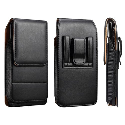 Cell Phone Pouch Pu Leather Holster Belt Clip Holder for iPhone 17 Air, 16 Plus 15 14 13 12 11 Pro Max Samsung Galaxy S26+ S25 FE S24 FE S24+ S23+ S23 FE A15 A35 A55 Google Pixel 10a 9a 6 (Black, L) - color: Black, size: L