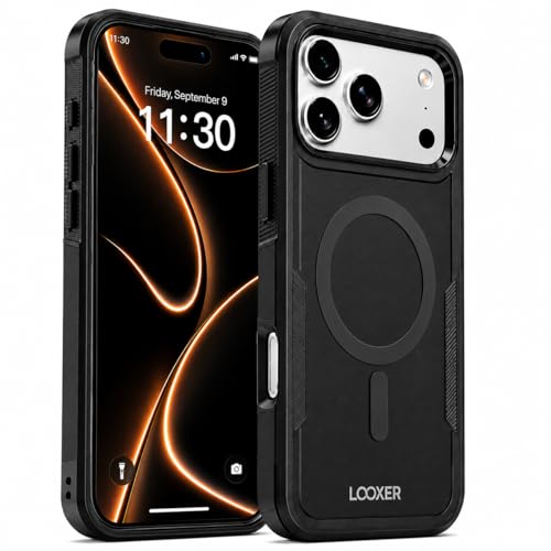 LOOXER® Heavy Duty Rugged Magnetic Case for iPhone 17 Pro (6.3”) | Military Grade Shockproof Protection,MagSafe Compatible+ Tempered Glass Included (Black, 17 Pro) - color: Black, size: 17 Pro