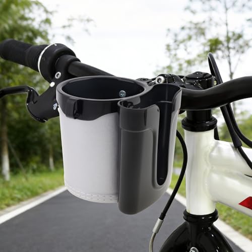3-in-1 Universal Bike Cup Holder with Cell Phone Case Keys Hook, Black Gray - color: black gray