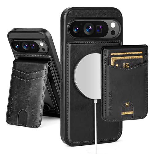 SkyEagle Compatible with Magsafe 2 in 1 Detachable Google Pixel 9 Pro XL Wallet Case with Card Holder,Women Men Magnetic PU Leather Phone Case RFID Blocking Flip Kickstand Credit Slots,Black - color: Black, size: Google Pixel 9 Pro XL 6.8"