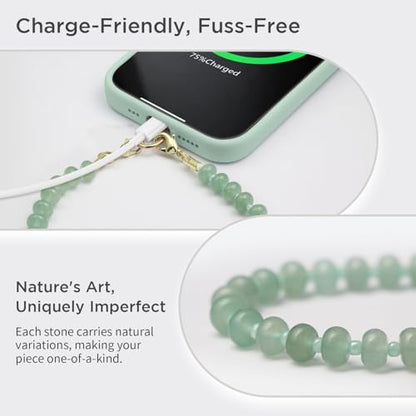 POSADINA Natural Stone Phone Charm, Beaded Healing Phone Wrist Strap, Handmade Cellphone Chain Lanyard with Tether Tab - color: Green Aventurine