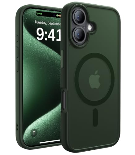 CAHEJILU Stronger Magnetic for iPhone 16 Case,Compatible with MagSafe | Military Grade Drop Protection,Anti-Fingerprint shockproof Protective Phone Case for iPhone 16 Translucent,Alpine Green - color: A2-Alpine Green