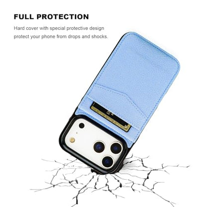 KIHUWEY for iPhone 17 Pro Max Wallet Case Card Holder, Lichee Light Blue | Credit Card Slots, PU Leather, Kickstand, Flip Heavy Duty Protection Cover for Men and Women - color: Lichee Light Blue