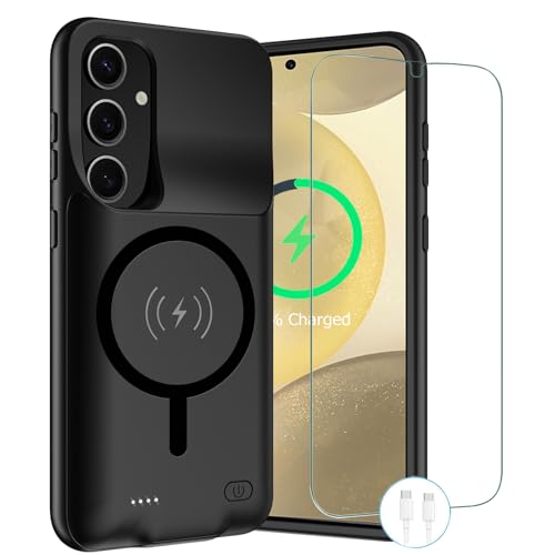 Wireless Charging Case for Galaxy S24 Plus, Upgraded 12000mAh Rechargeable Portable Charging Case Compatible with Galaxy S24 Plus 5G (6.7 inch) with Carplay Extended Battery Pack Charger Case (Black) - size: Galaxy S24 Plus