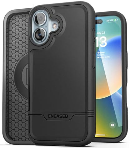 ENCASED Shockproof Case Compatible with iPhone 16 Plus - Ultra Protective Heavy Duty Magnetic Phone Cover, Rebel Series (Black, for iPhone 16 Plus) - color: Black, size: iPhone 16 Plus