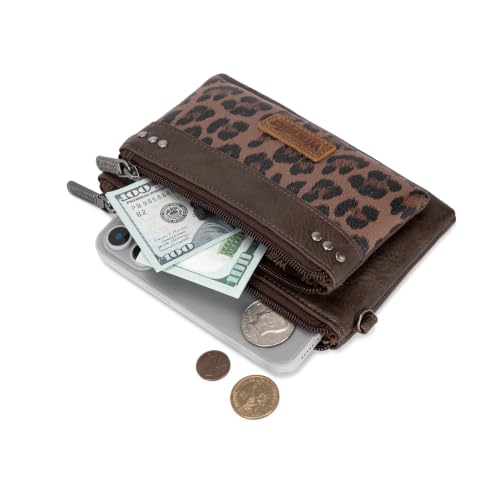 Montana West X Wrangler Western Women's Wallets Large Minimalist Phone Wallet for Ladies Female Double Zipper Cash Wallet with Rfid Lining - color: Coffee