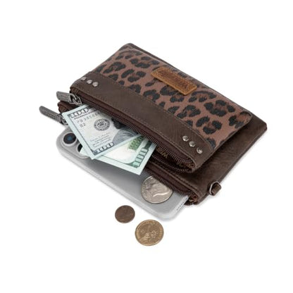 Montana West X Wrangler Western Women's Wallets Large Minimalist Phone Wallet for Ladies Female Double Zipper Cash Wallet with Rfid Lining - color: Coffee