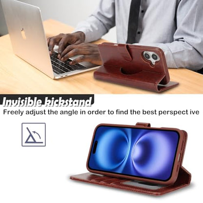 Ｈａｖａｙａ for iPhone 16 Case Detachable Wallet Case with Card Holder，2 in 1 Pu Leather Flip Folio Credit Card Slots Stand Compatible Magsafe Magnetic Shockproof Phone Cover (6.1")-Deep Brown - color: Deep Brown-Detachable